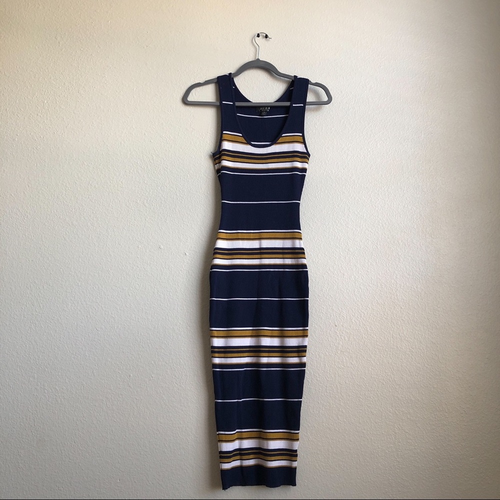 Navy Blue / Gold / White striped midi bodycon